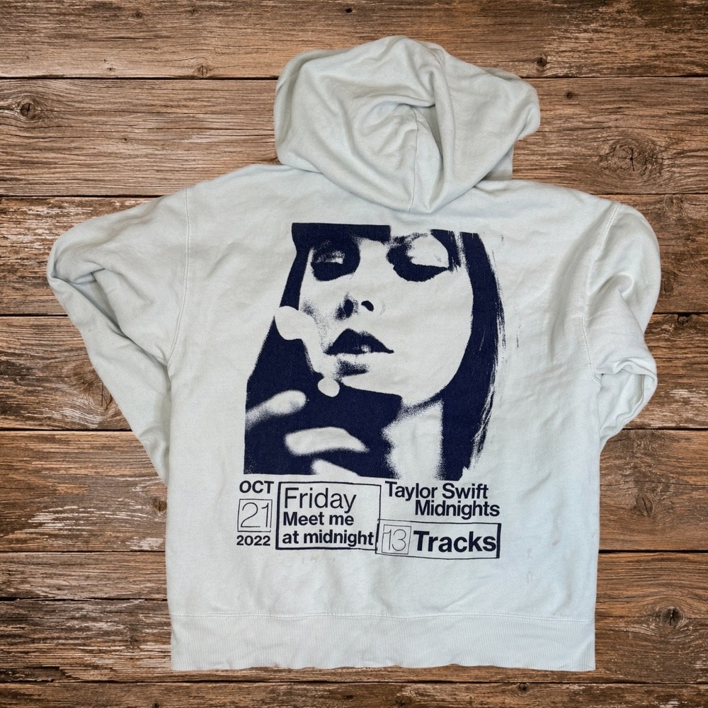 Taylor Swift Midnights Hoodie Official Merch Pale Blue Graphic Pullover Small